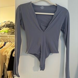 Skims form fitting long sleeve bodysuit- grey/blue